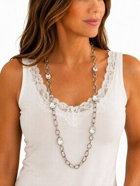 Vintage 1980s Long Heavyweight Chunky Bling Chain Necklace or Belt